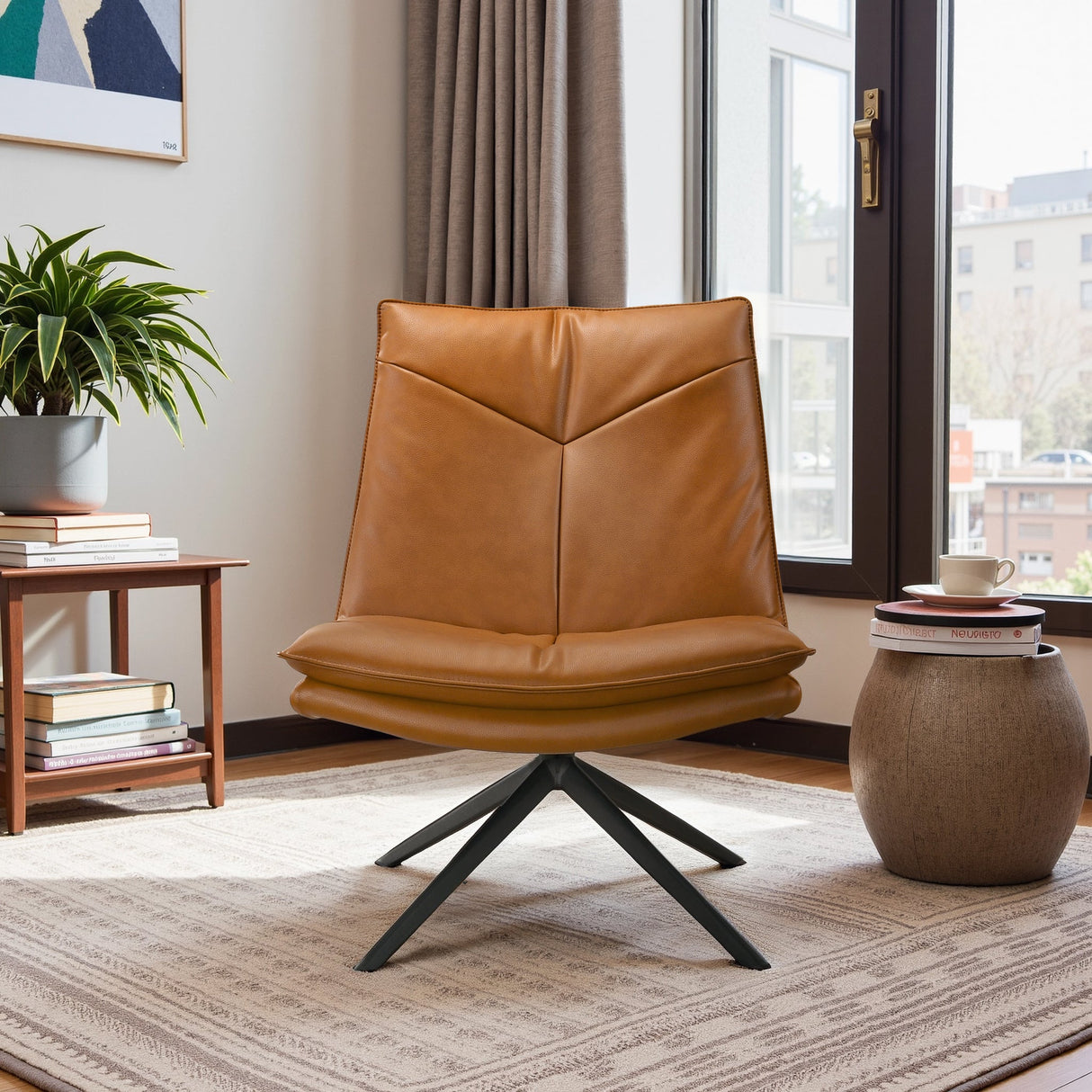 Oakland Cognac Vegan Leather Swivel Chair from Ashcroft Furniture - Luna Furniture
