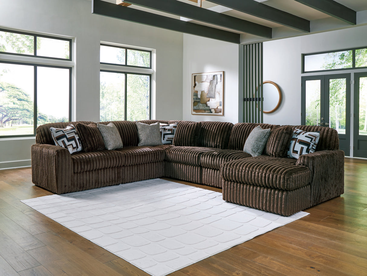 Midnight-Madness Chocolate 6-Piece Sectional with RAF Chaise from Ashley - Luna Furniture