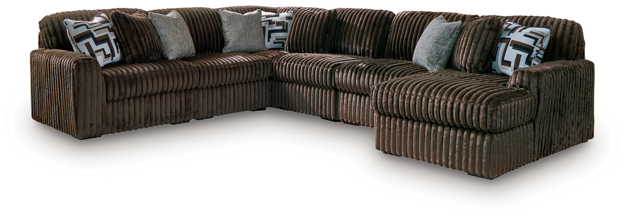 Midnight-Madness Chocolate 6-Piece Sectional with RAF Chaise from Ashley - Luna Furniture