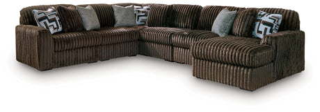 Midnight-Madness Chocolate 6-Piece Sectional with RAF Chaise from Ashley - Luna Furniture