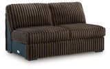 Midnight-Madness Chocolate Armless Loveseat from Ashley - Luna Furniture