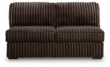 Midnight-Madness Chocolate Armless Loveseat from Ashley - Luna Furniture