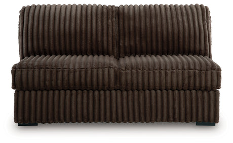 Midnight-Madness Chocolate Armless Loveseat from Ashley - Luna Furniture