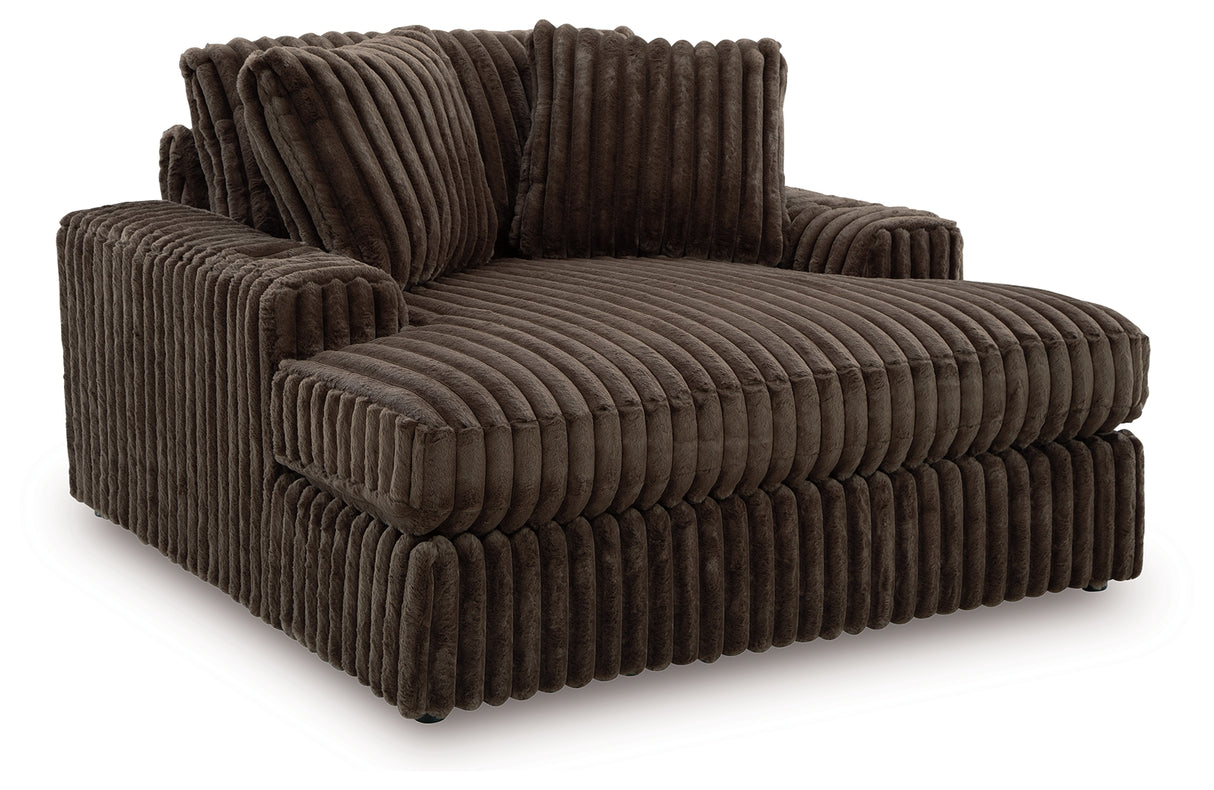 Midnight-Madness Chocolate Loveseat, Oversized Chaise and Ottoman from Ashley - Luna Furniture