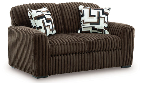 Midnight-Madness Chocolate Loveseat, Oversized Chaise and Ottoman from Ashley - Luna Furniture