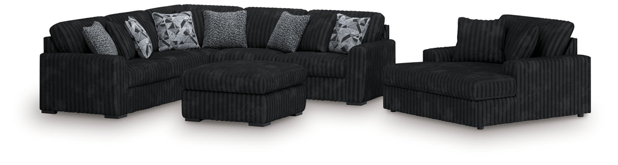 Midnight-Madness Onyx 3-Piece Sectional, Chaise and Oversized Accent Ottoman from Ashley - Luna Furniture