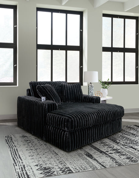 Midnight-Madness Onyx 3-Piece Sectional, Chaise and Oversized Accent Ottoman from Ashley - Luna Furniture