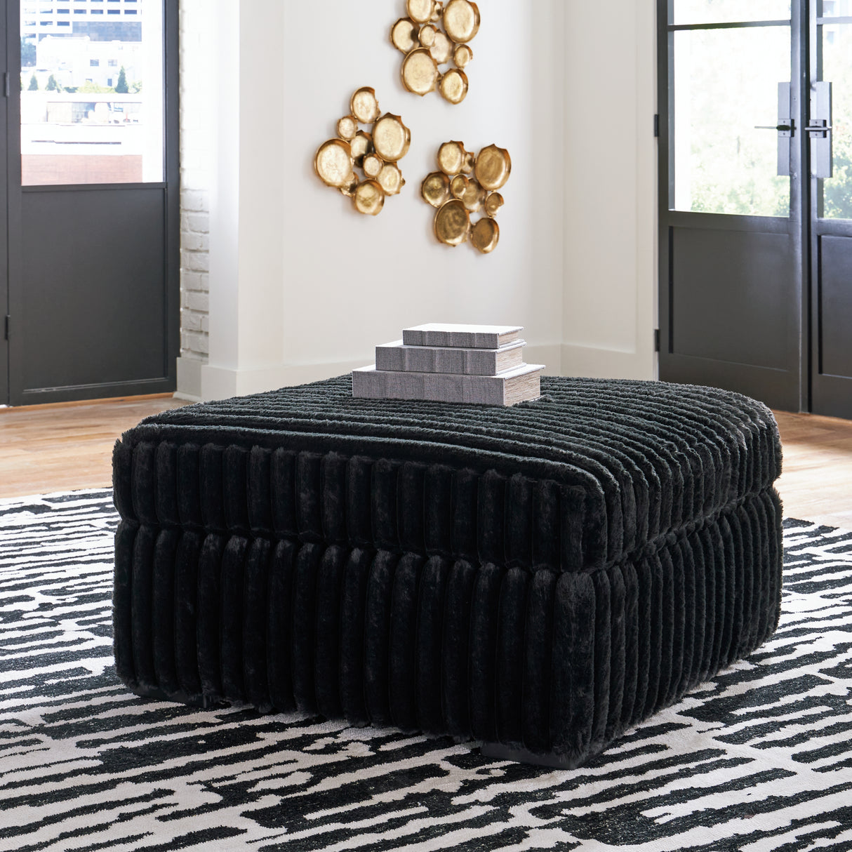 Midnight-Madness Onyx 3-Piece Sectional, Chaise and Oversized Accent Ottoman from Ashley - Luna Furniture