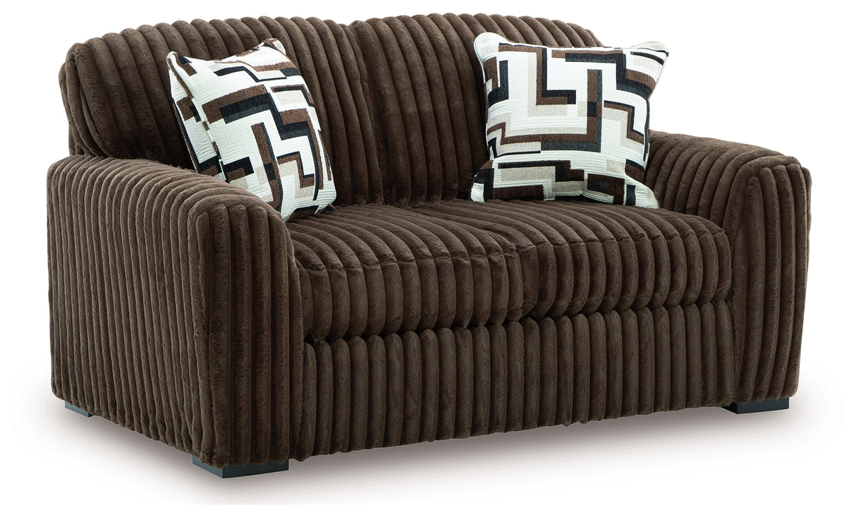 Midnight-Madness Chocolate Sofa, Loveseat and Oversized Accent Ottoman from Ashley - Luna Furniture