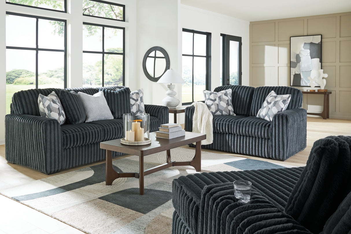 Midnight-Madness Gunmetal Sofa, Loveseat and Oversized Chaise from Ashley Furniture - Luna Furniture