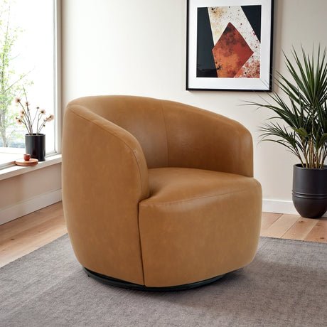 Mina Tan Vegan Leather Swivel Barrel Chair from Midinmod - Luna Furniture