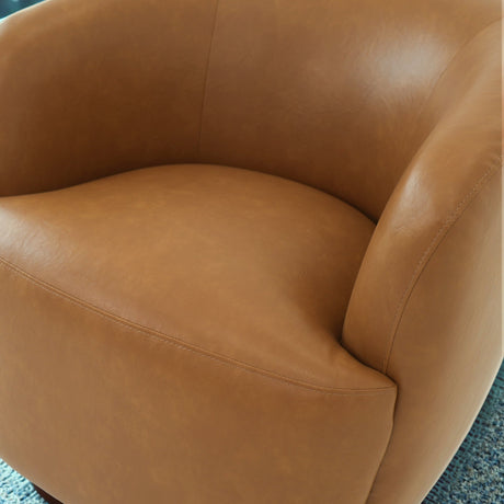 Mina Tan Vegan Leather Swivel Barrel Chair from Midinmod - Luna Furniture