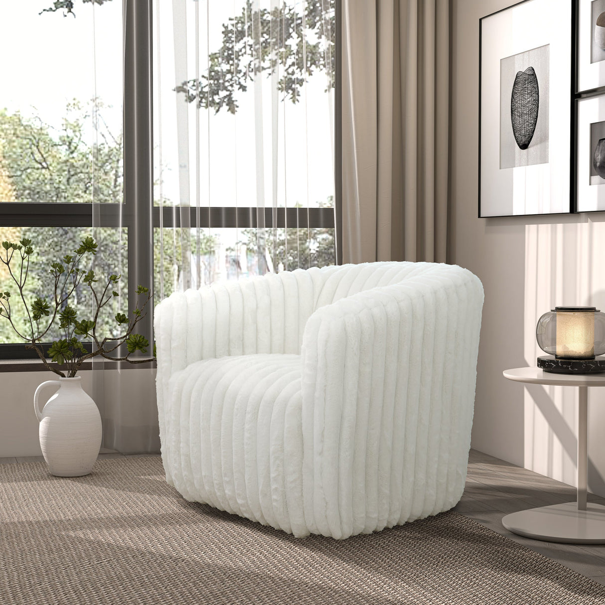Mira White Velvet Swivel Chair from Ashcroft Furniture - Luna Furniture