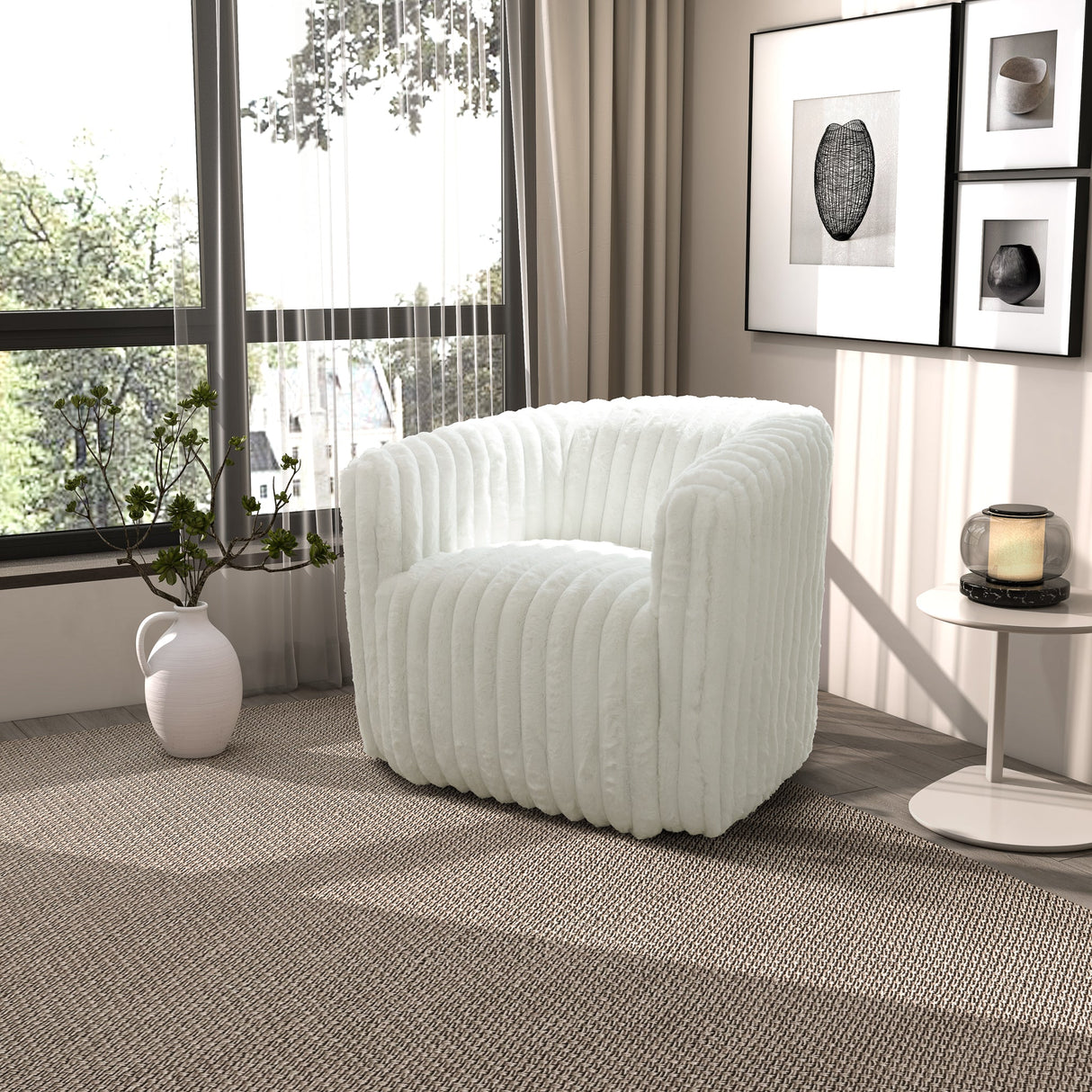 Mira White Velvet Swivel Chair from Ashcroft Furniture - Luna Furniture