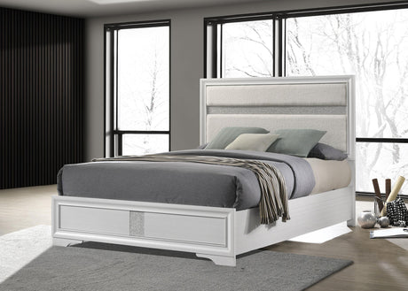 Miranda White 55-inch Upholstered Eastern King Panel Bed from Coaster - Luna Furniture