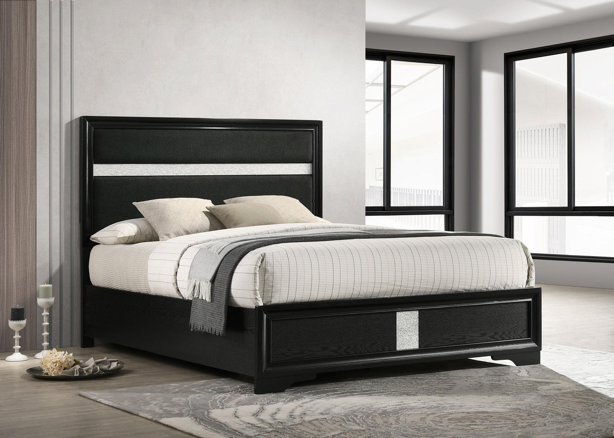 Miranda Black 55-inch Upholstered Queen Panel Bed from Coaster - Luna Furniture