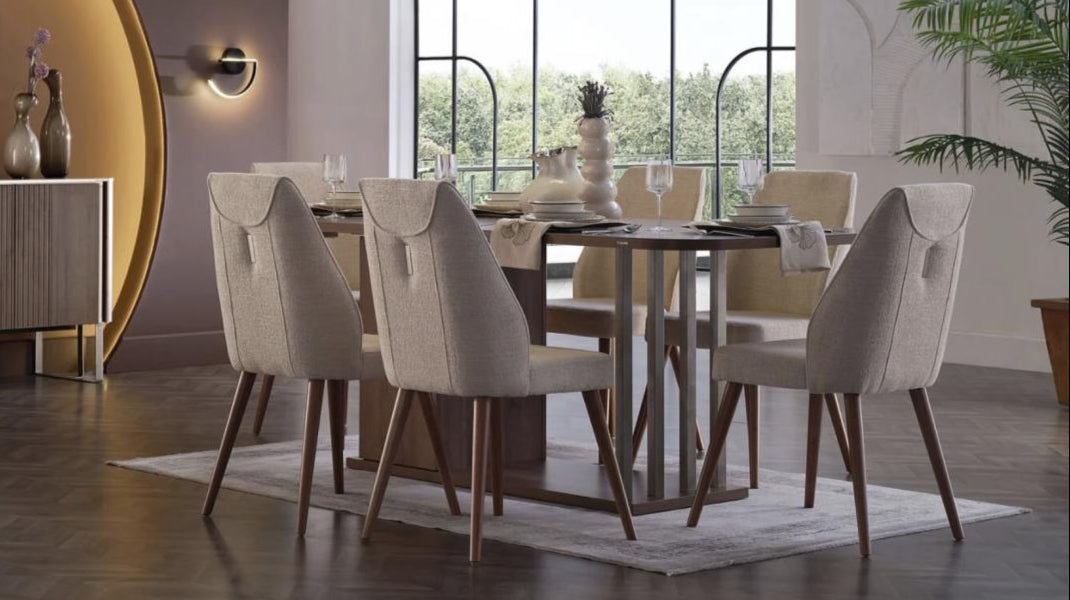 Mirante Walnut/Cream 7-Piece Dining Room Set from Bellona - Luna Furniture