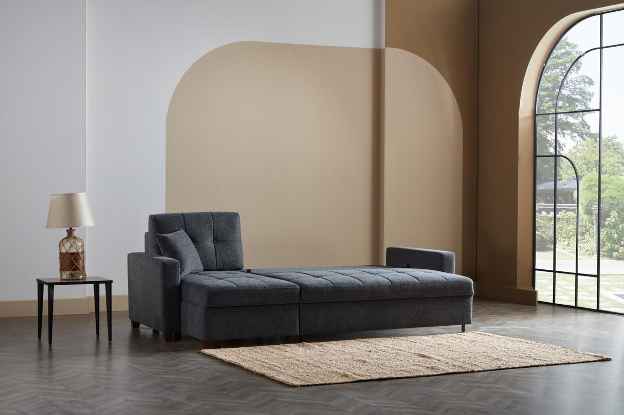 Mocca Dupont Anthracite Reversible Storage Sleeper Sofa Chaise from Bellona - Luna Furniture