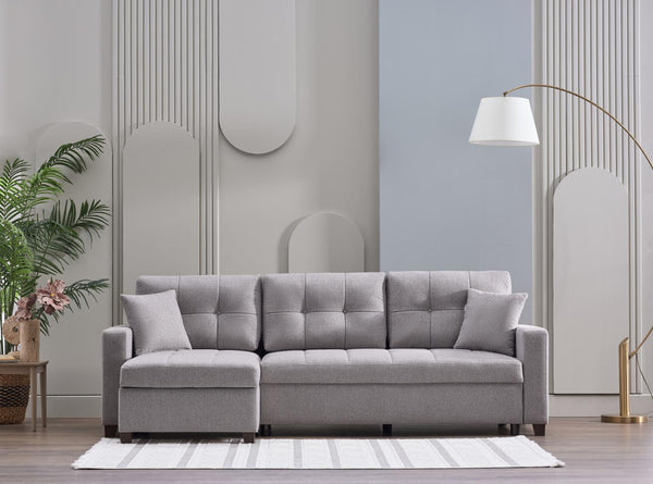 Mocca Dupont Gray Reversible Storage Sleeper Sofa Chaise