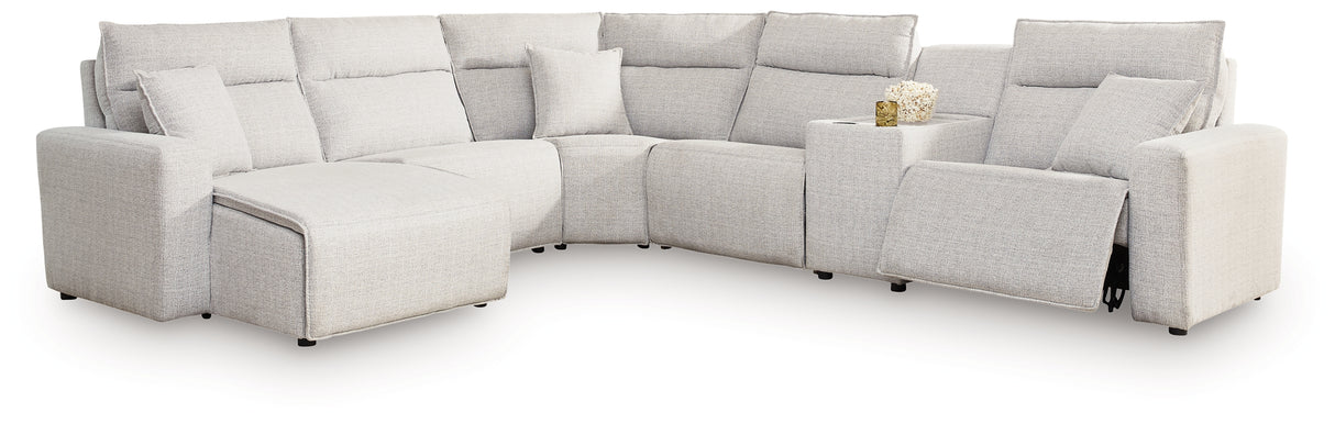 ModMax II Stone 6-Piece Power Reclining Sectional with Chaise and Console from Ashley - Luna Furniture