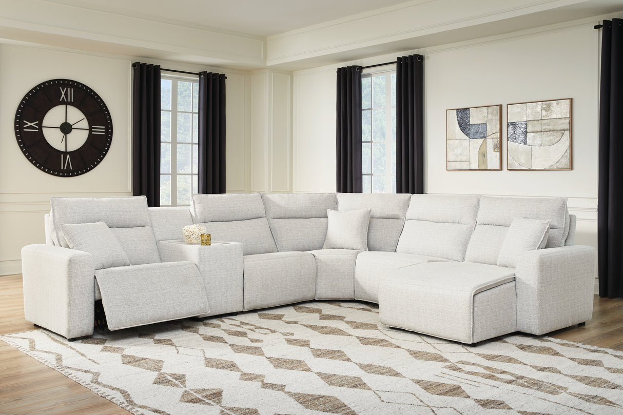 ModMax II Stone 6-Piece Power Reclining Sectional with Chaise and Console from Ashley - Luna Furniture