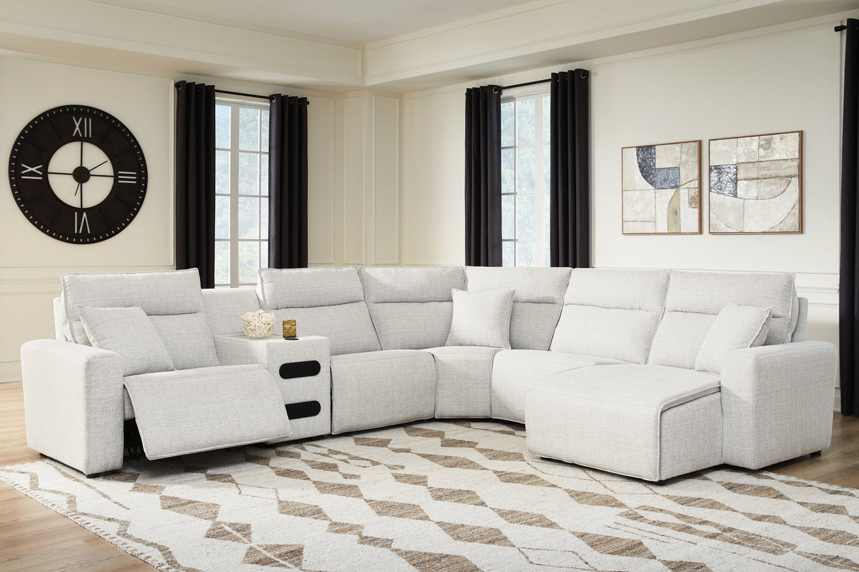 ModMax II Stone 6-Piece Reclining Sectional with Chaise and Audio Console from Ashley - Luna Furniture