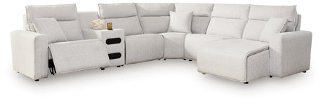 ModMax II Stone 6-Piece Reclining Sectional with Chaise and Audio Console from Ashley - Luna Furniture