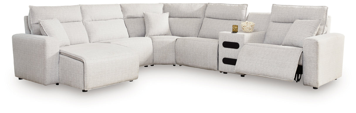 ModMax II Stone 6-Piece Reclining Sectional with Chaise and Audio Console from Ashley - Luna Furniture