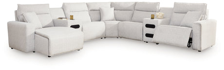 ModMax II Stone 7-Piece Power Reclining Sectional with Chaise and Audio Consoles from Ashley - Luna Furniture