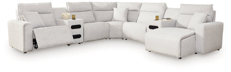 ModMax II Stone 7-Piece Power Reclining Sectional with Chaise and Audio Consoles from Ashley - Luna Furniture