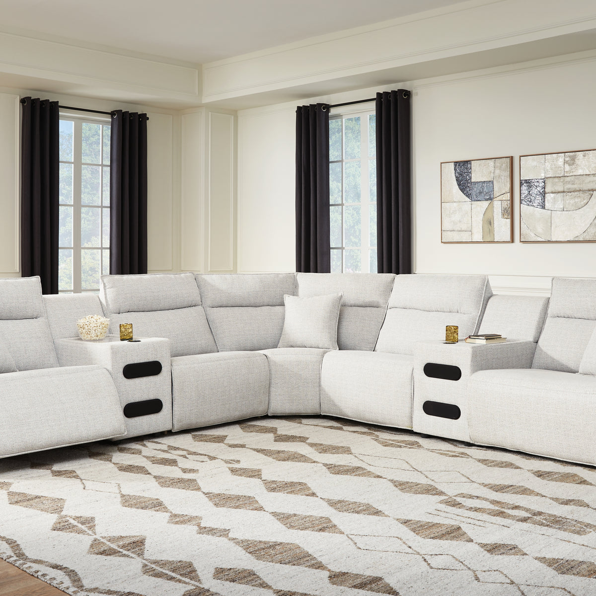 ModMax II Stone 7-Piece Power Reclining Sectional with Chaise and Audi ...