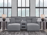 Modmax II Salt and Pepper 3-Piece Double Chaise Power Reclining Modular Sectional Loveseat with Console from Ashley - Luna Furniture
