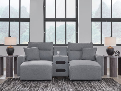 Modmax II Salt and Pepper 3-Piece Double Chaise Power Reclining Modular Sectional Loveseat with Console from Ashley - Luna Furniture