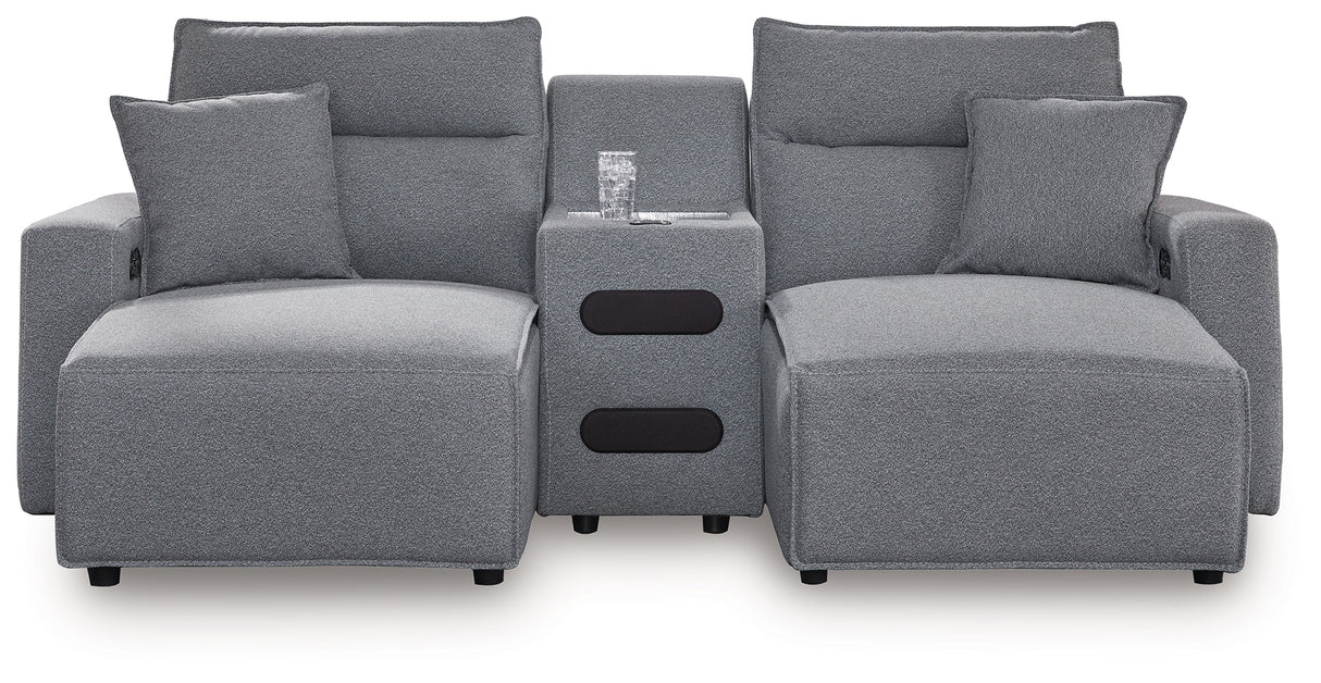Modmax II Salt and Pepper 3-Piece Double Chaise Power Reclining Modular Sectional Loveseat with Console from Ashley - Luna Furniture