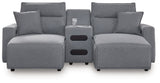 Modmax II Salt and Pepper 3-Piece Double Chaise Power Reclining Modular Sectional Loveseat with Console from Ashley - Luna Furniture