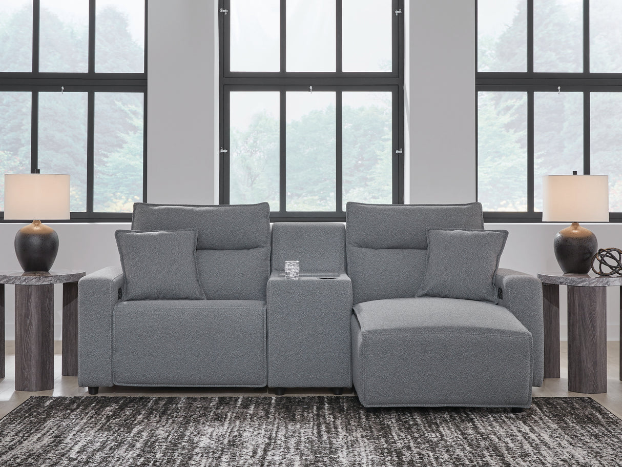 Modmax II Salt and Pepper 3-Piece RAF Power Reclining Sectional with Console from Ashley - Luna Furniture