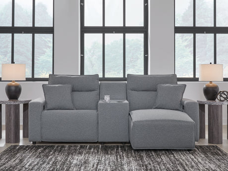 Modmax II Salt and Pepper 3-Piece RAF Power Reclining Sectional with Console from Ashley - Luna Furniture