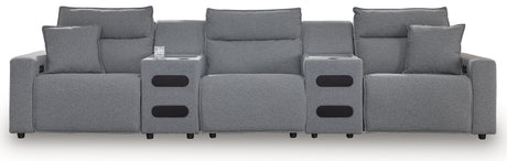 Modmax II Salt and Pepper 5-Piece Power Reclining Sectional with 2 Audio Consoles from Ashley - Luna Furniture
