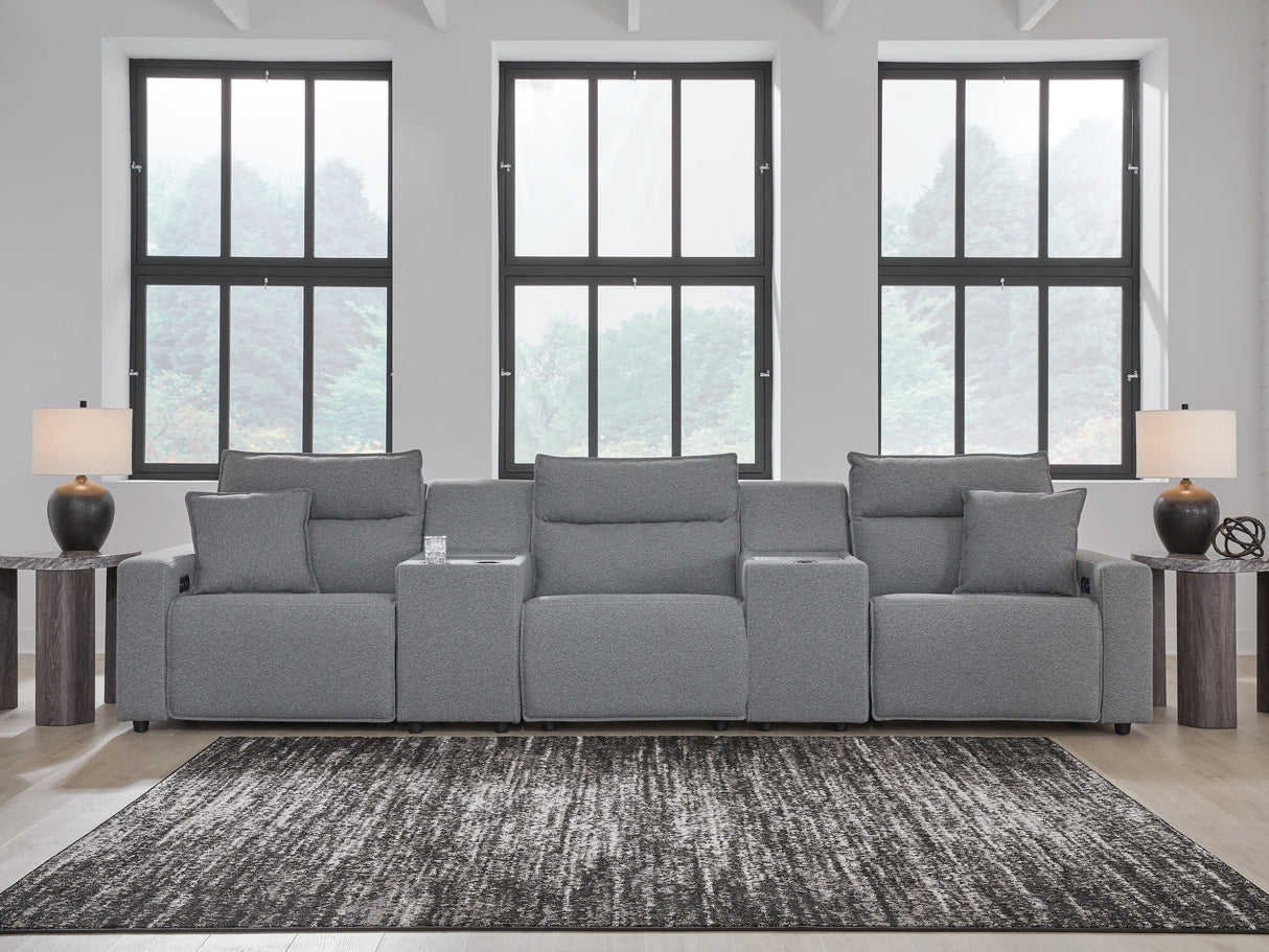 Modmax II Salt and Pepper 5-Piece Power Reclining Sectional with 2 Consoles from Ashley - Luna Furniture