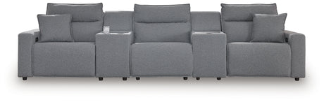 Modmax II Salt and Pepper 5-Piece Power Reclining Sectional with 2 Consoles from Ashley - Luna Furniture