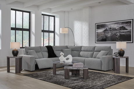 Modmax II Salt and Pepper 5-Piece L-Shape Power Reclining Sectional from Ashley - Luna Furniture