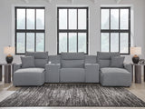 Modmax II Salt and Pepper 5-Piece Double Chaise Power Reclining Modular Sectional with 2 Consoles from Ashley - Luna Furniture