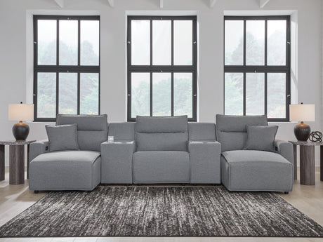 Modmax II Salt and Pepper 5-Piece Double Chaise Power Reclining Modular Sectional with 2 Consoles from Ashley - Luna Furniture