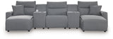 Modmax II Salt and Pepper 5-Piece Double Chaise Power Reclining Modular Sectional with 2 Consoles from Ashley - Luna Furniture