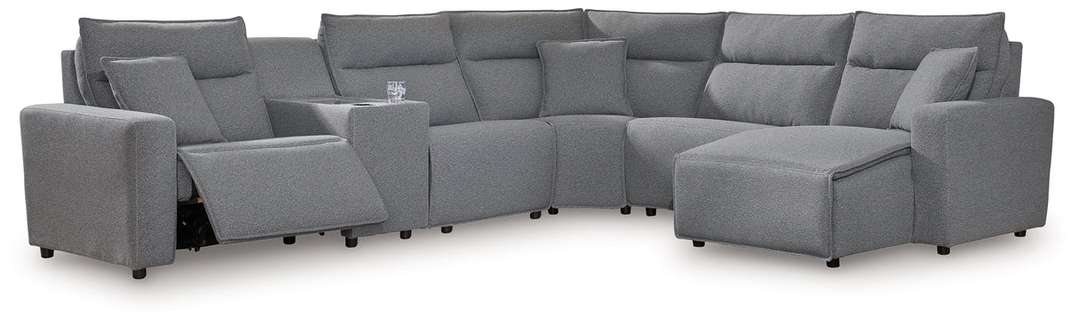 Modmax II Salt and Pepper 6-Piece RAF Power Reclining Sectional with Console from Ashley - Luna Furniture