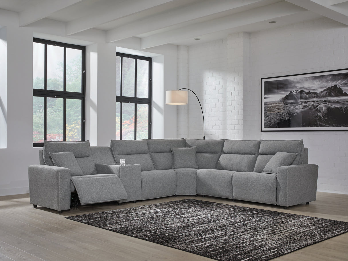 Modmax II Salt and Pepper 6-Piece L-Shape Power Reclining Modular Sectional with Console from Ashley - Luna Furniture