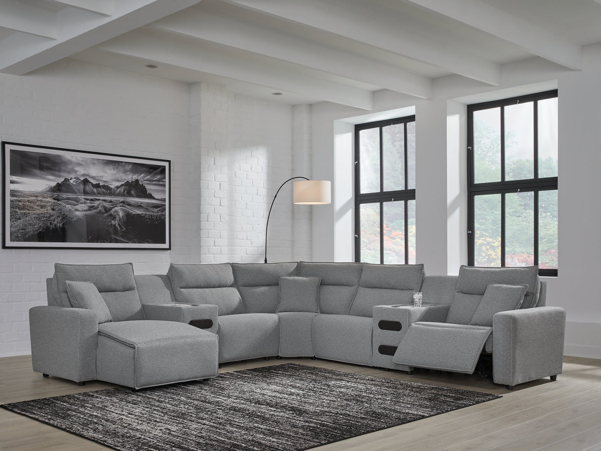 Modmax II Salt and Pepper 7-Piece Power Reclining Sectional with Chaise from Ashley - Luna Furniture