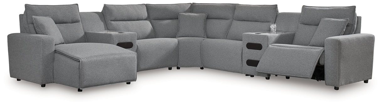 Modmax II Salt and Pepper 7-Piece Power Reclining Sectional with Chaise from Ashley - Luna Furniture