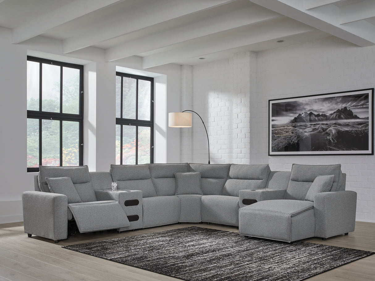 Modmax II Salt and Pepper 7-Piece Power Reclining Sectional with Chaise from Ashley - Luna Furniture