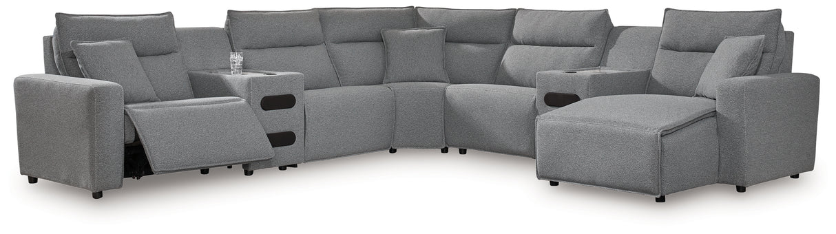 Modmax II Salt and Pepper 7-Piece Power Reclining Sectional with Chaise from Ashley - Luna Furniture